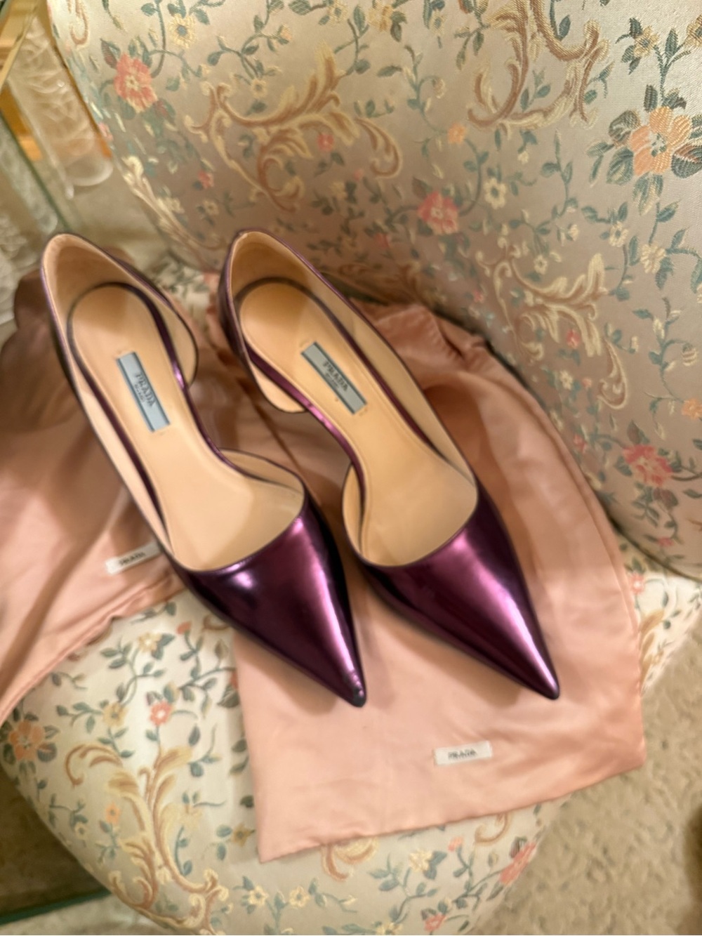 Prada Women’s Metallic Plum Pointed-Toe Pumps - Picture 5 of 12
